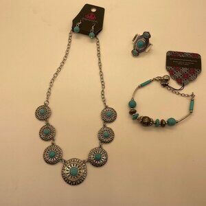 NEW Paparazzi Silver Tone Faux Turquoise Necklace Bracelet & Earrings Southwest